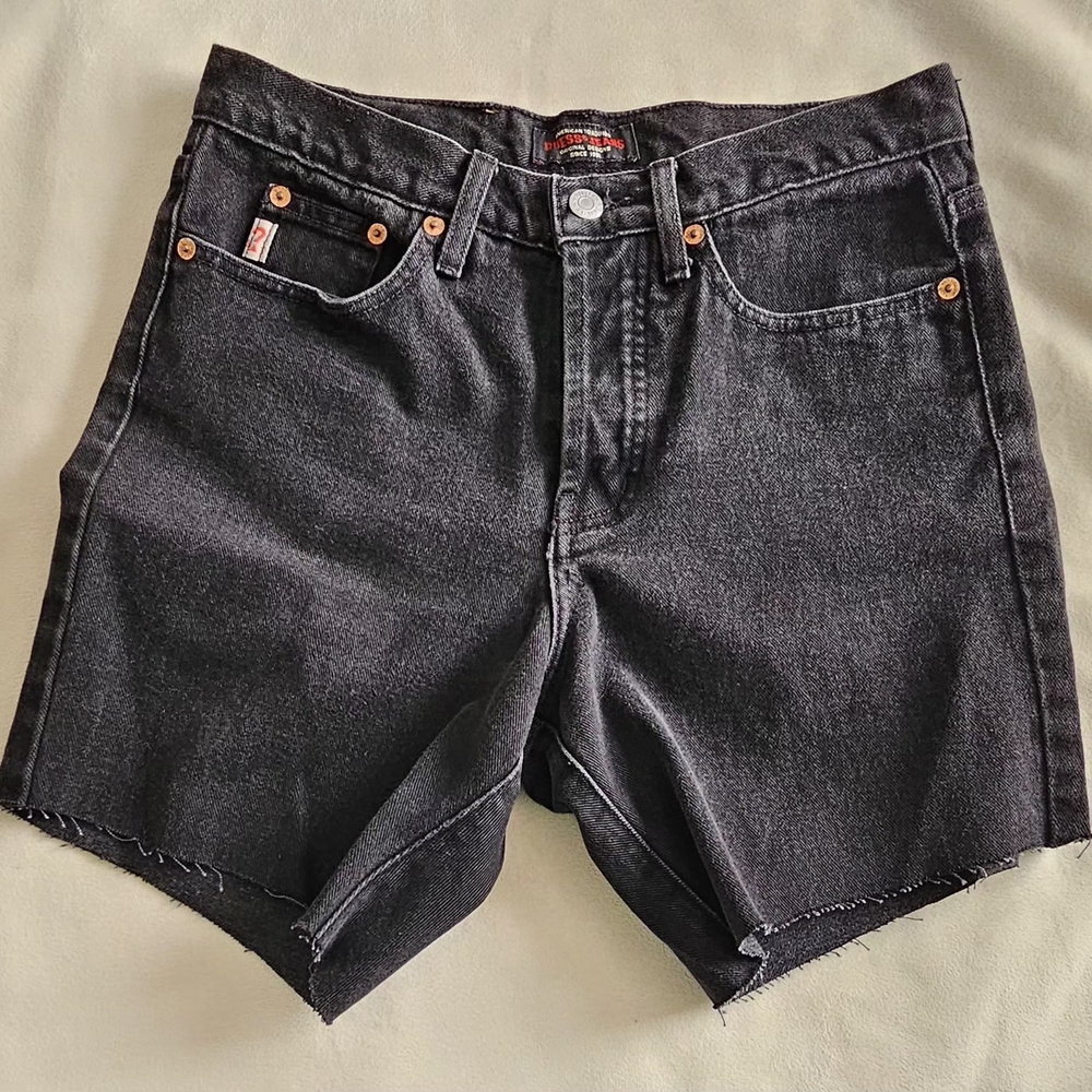 Vintage Womens GUESS Sun Washed Black Raw Hem Shorts. Made In USA, Button Fly 29